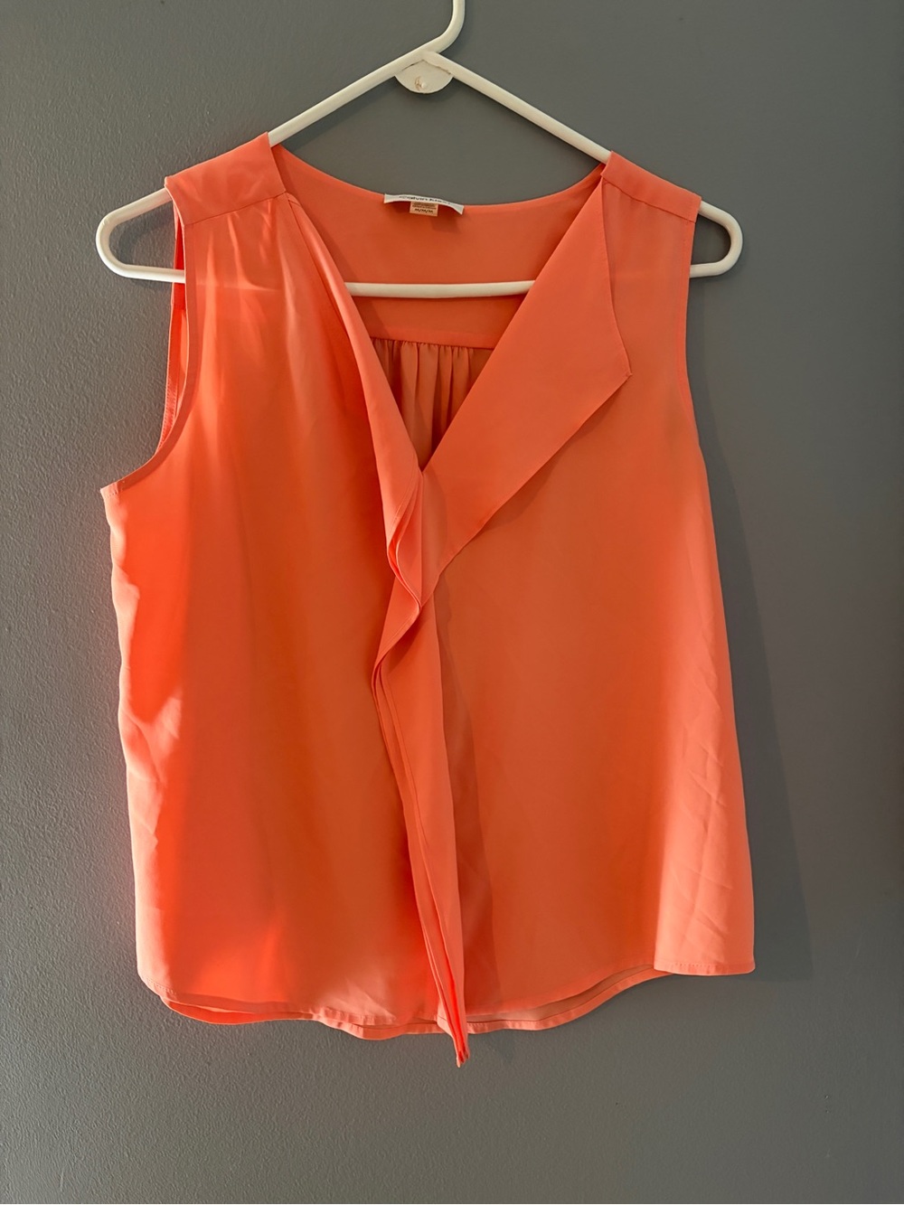 Calvin Klein Coral Sleeveless Ruffle V-Neck Blouse
